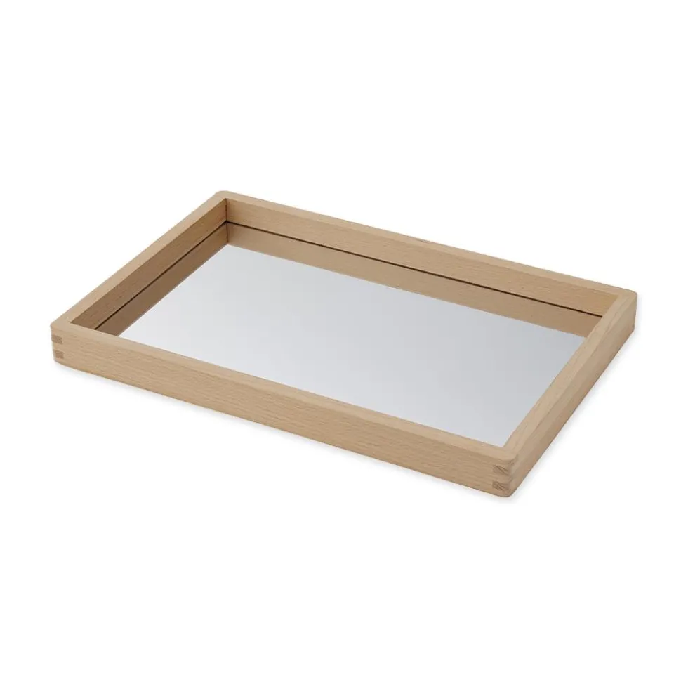 Bandeja con espejo de madera 36x24x3cm.
