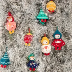 Bola de navidad roja y elfo Bibbi tela reversible con colgador 7cm.