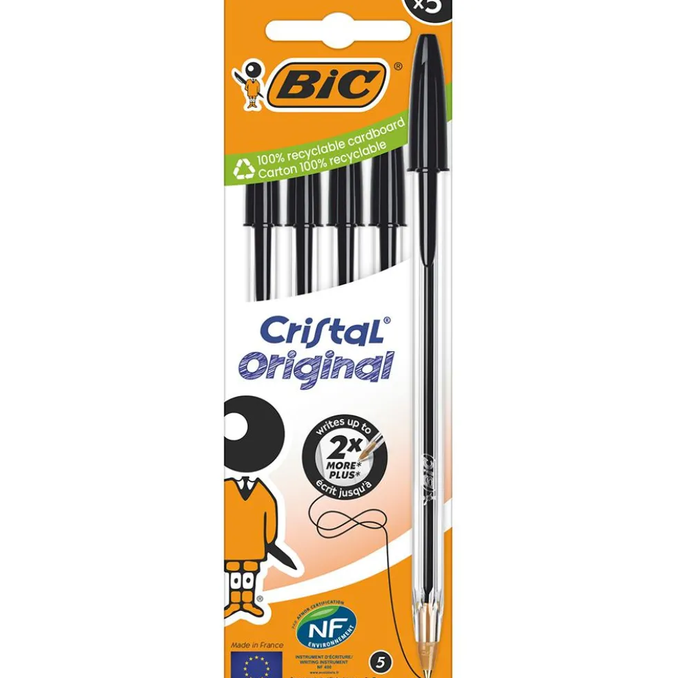 Bolígrafo Bic Cristal tinta negra 5 unidades