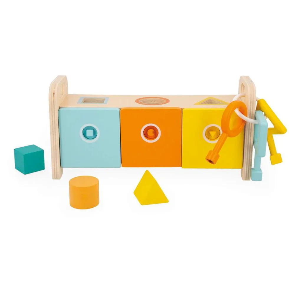Caja madera llaves encaje formas y colores