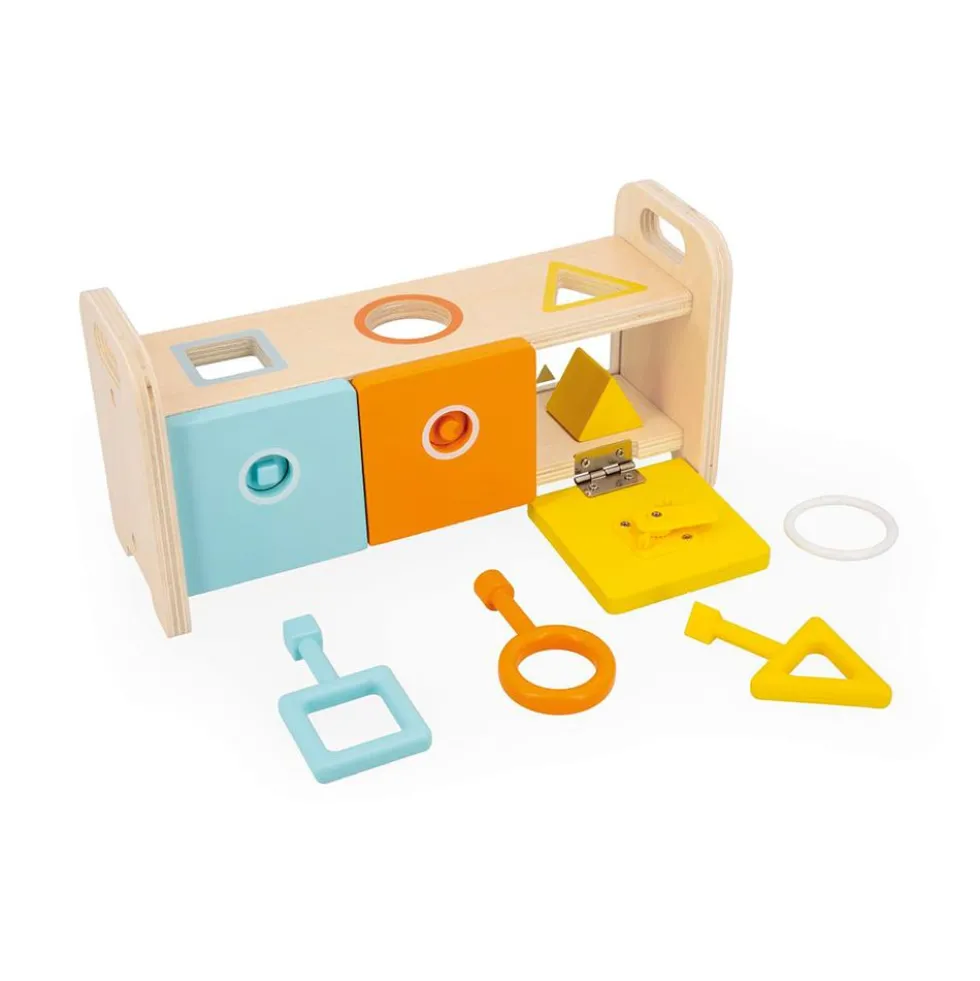 Caja madera llaves encaje formas y colores