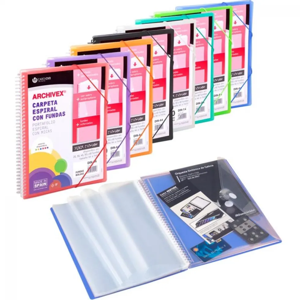 Carpeta A4 con 40 fundas Archivex PP colores surtidos