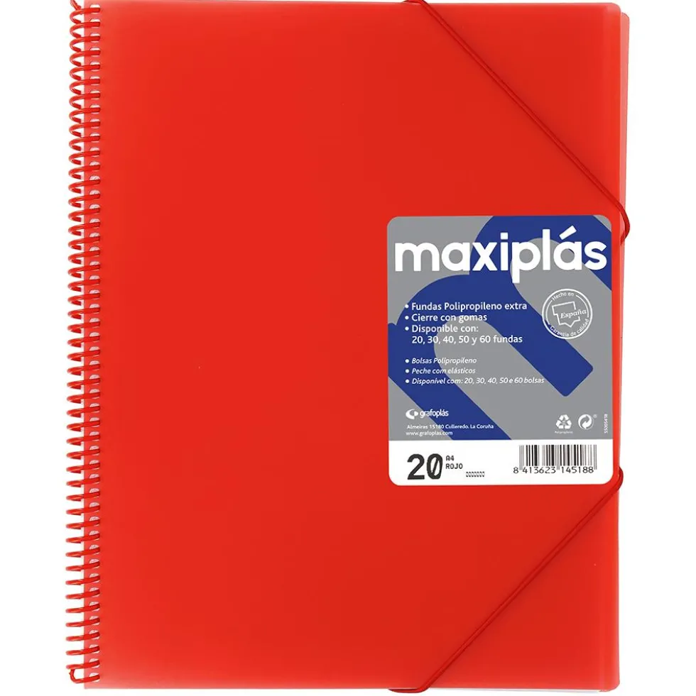 Carpeta A4 20 fundas color rojo Maxiplás
