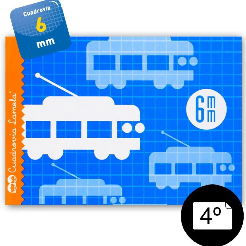 Cuaderno cuarto apaisado cuadrovía 6mm. 16 hojas grapado tapa blanda