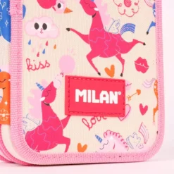 Estuche 2 pisos Flowicorn beige unicornios 19,5x13x5cm con contenido