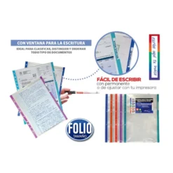 Funda transparente tamaño A4 con multitaladro y borde de colores 10 unidades