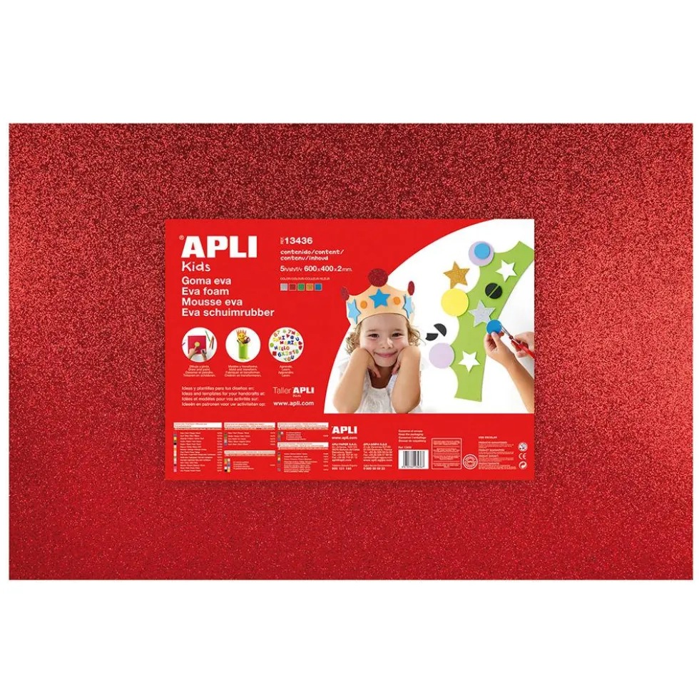 Goma Eva purpurina color surtido 60x40cm 2mm grosor 5 hojas