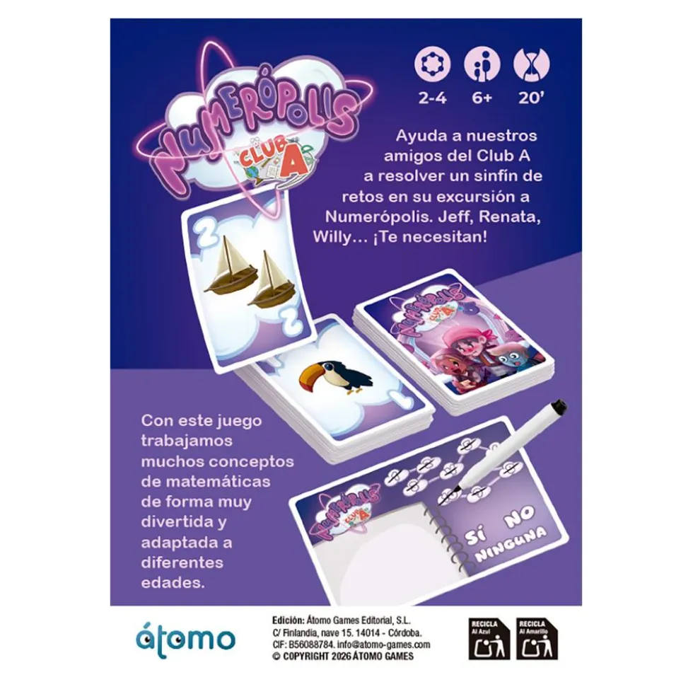 Juego de cartas matemáticas Numerópolis Club A