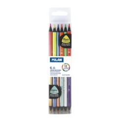 Lápiz color doble punta 12 colores flúo y metalizados Milan