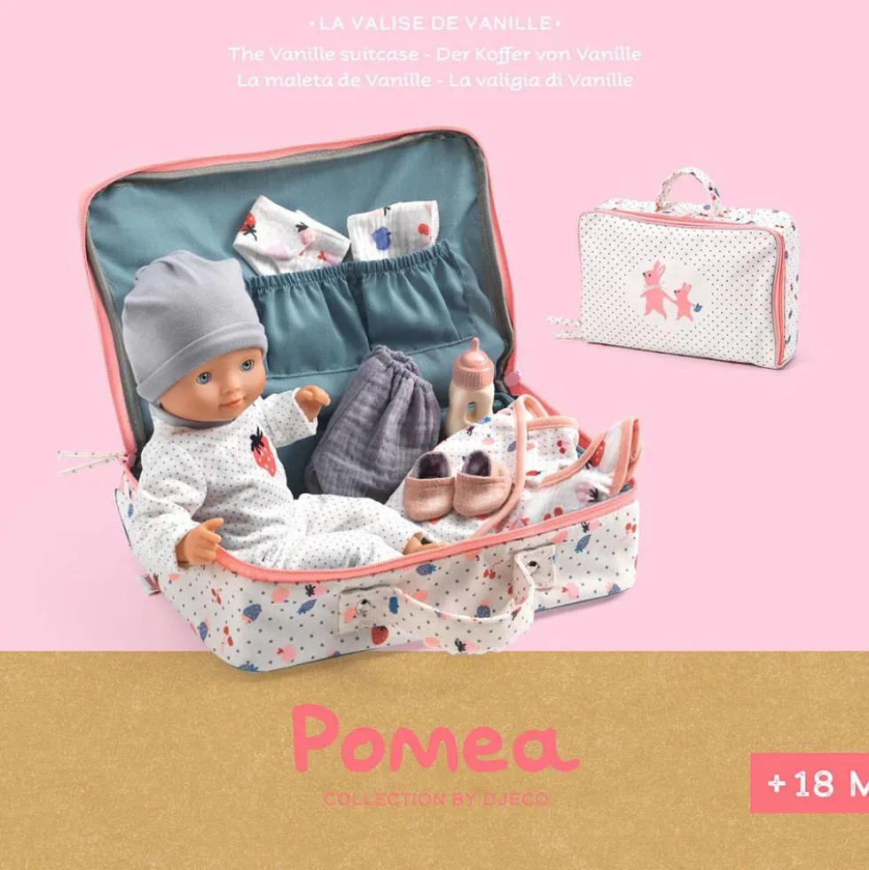 Maleta de Vanille con muñeco, ropa y accesorios Pomea