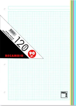 Recambio A4 cuadro 5mm. 4 taladros 120 hojas
