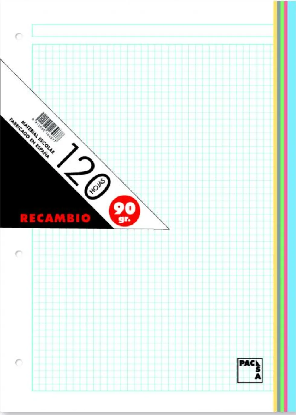Recambio A4 cuadro 5mm. 4 taladros 120 hojas