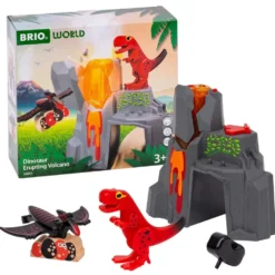 Set dinosaurios y volcán en erupción