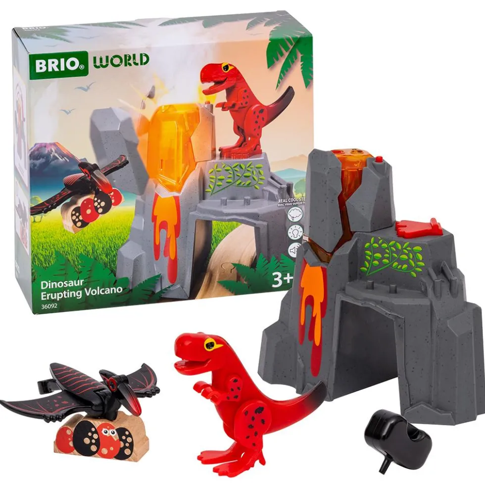 Set dinosaurios y volcán en erupción