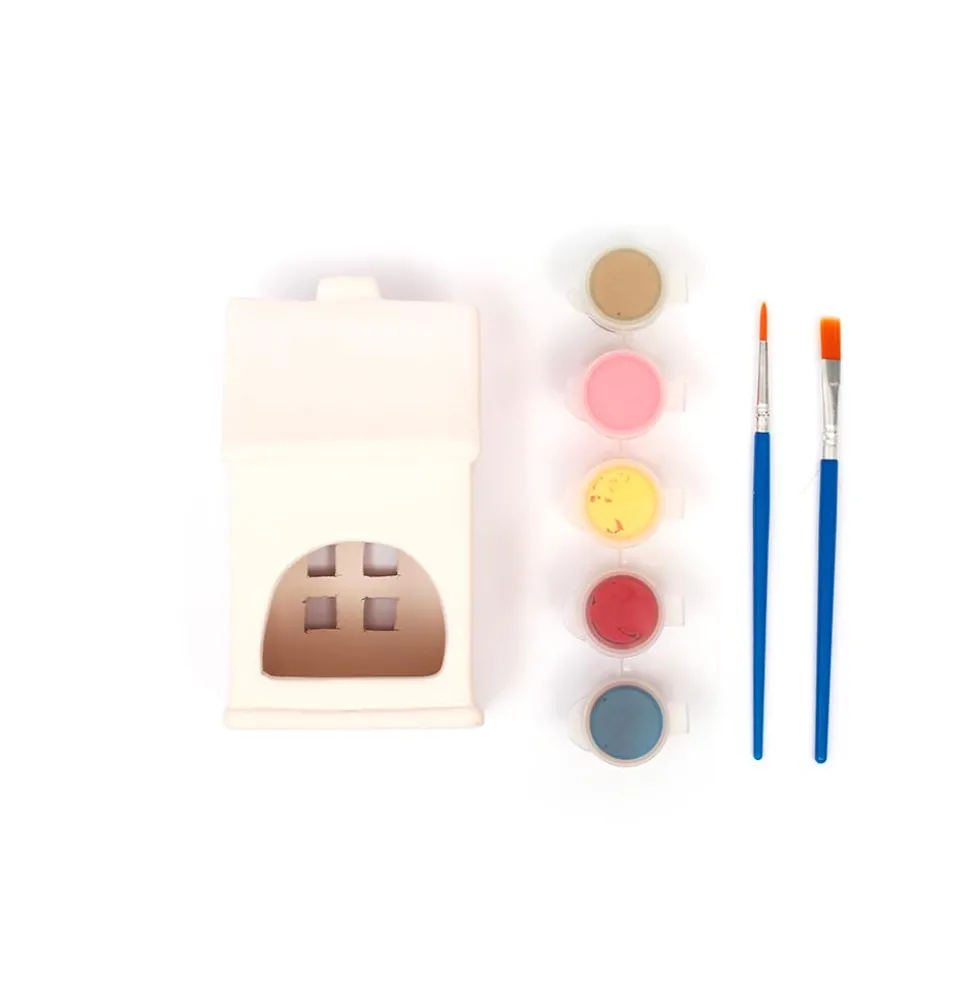 Set para pintar portavelas cerámica casa