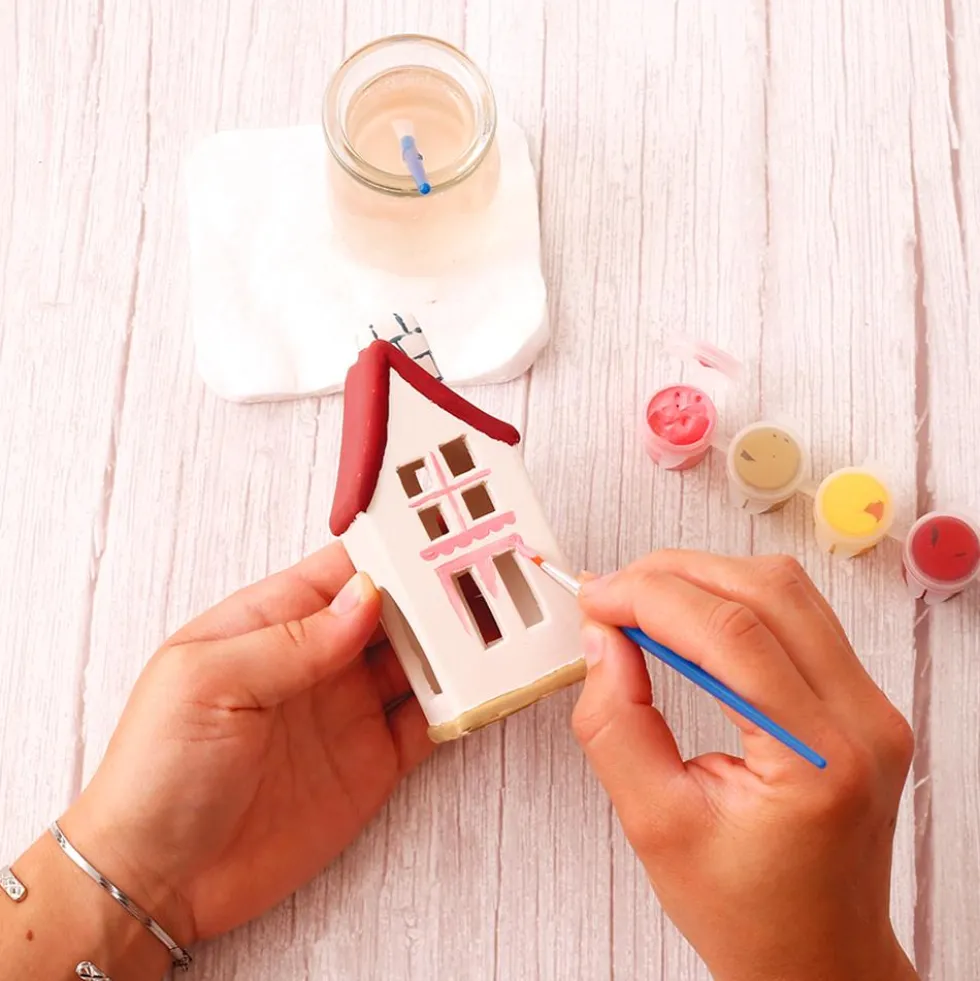 Set para pintar portavelas cerámica casa