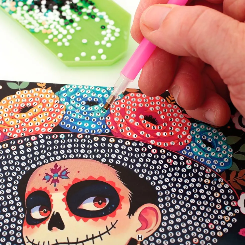 Set 3 tarjetas para decorar con diamantes día de los muertos