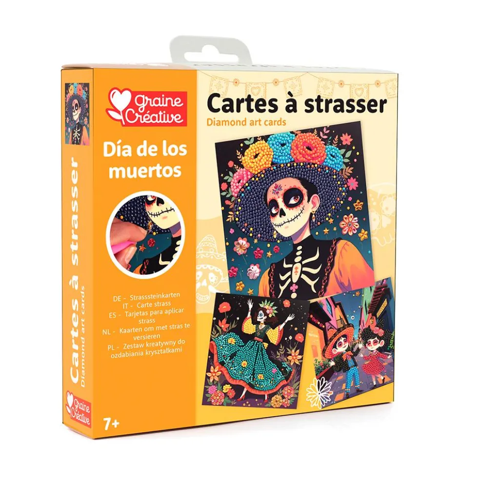 Set 3 tarjetas para decorar con diamantes día de los muertos