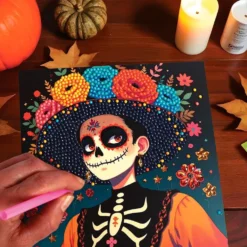 Set 3 tarjetas para decorar con diamantes día de los muertos