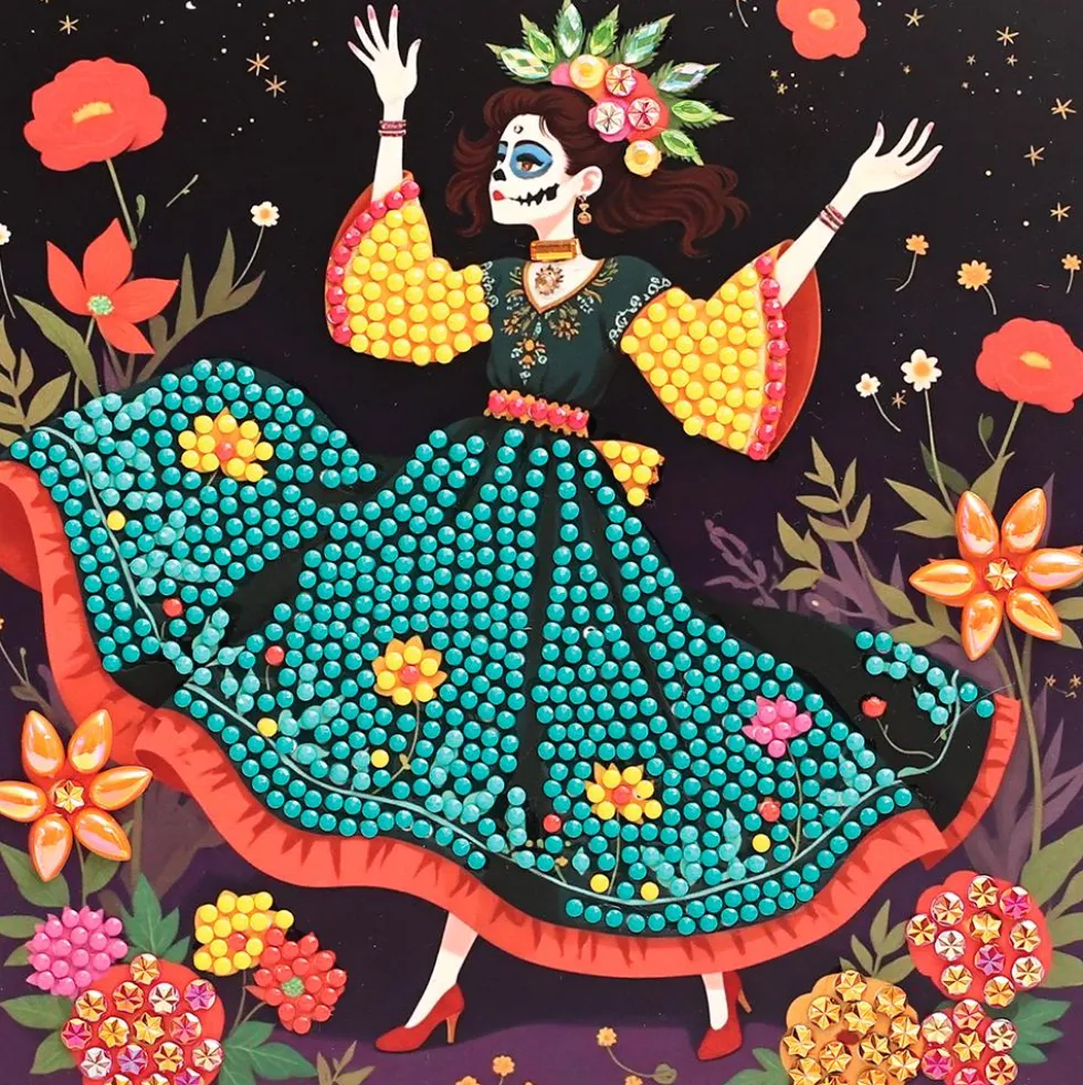 Set 3 tarjetas para decorar con diamantes día de los muertos