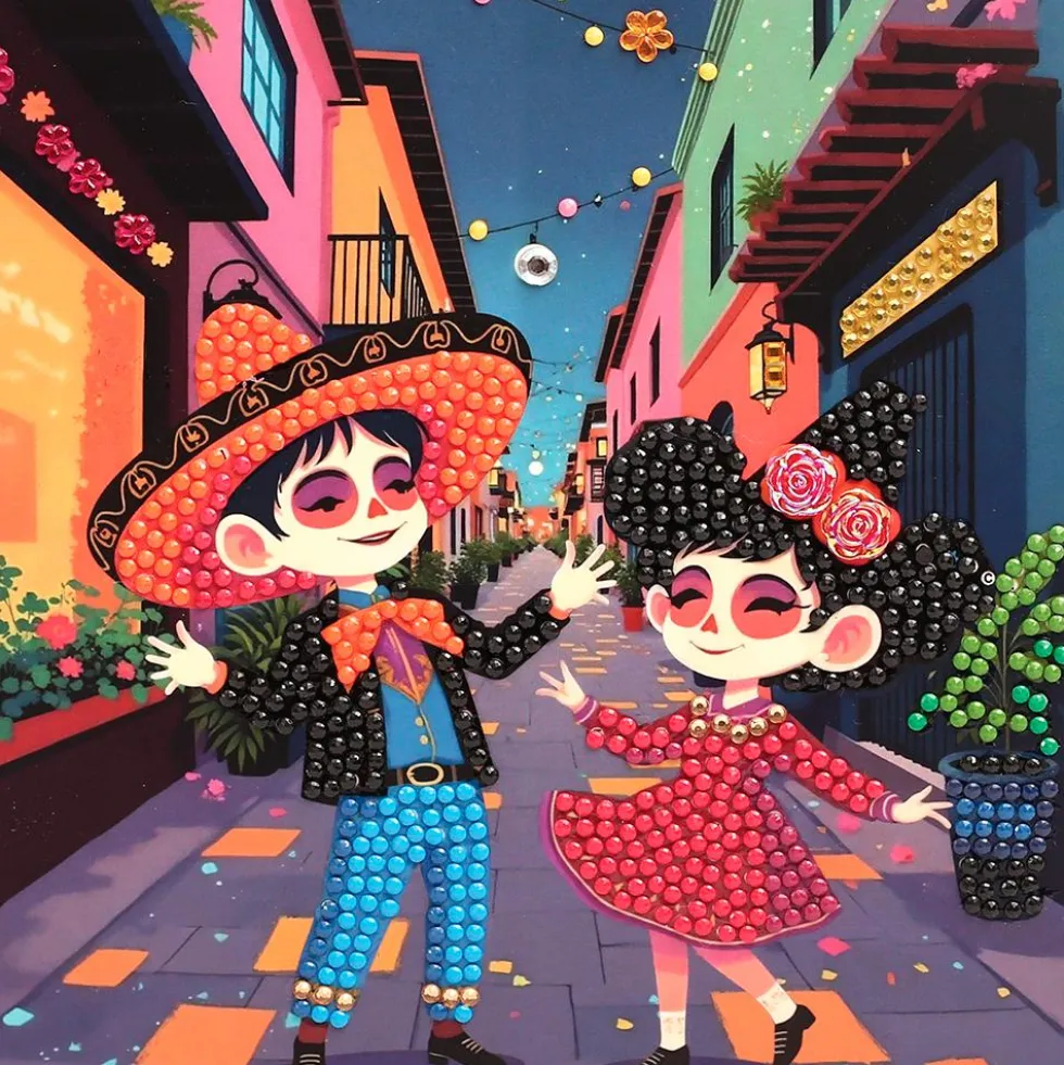 Set 3 tarjetas para decorar con diamantes día de los muertos
