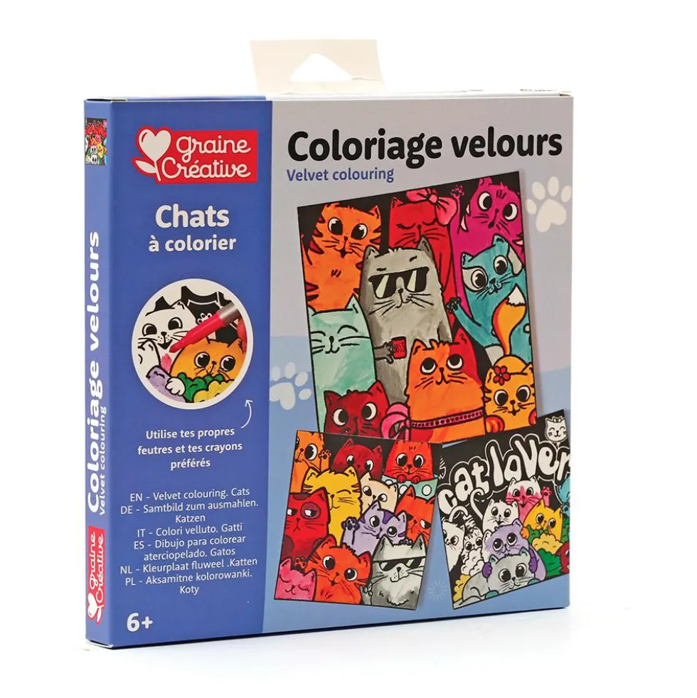 Set 3 tarjetas terciopelo para colorear gatos