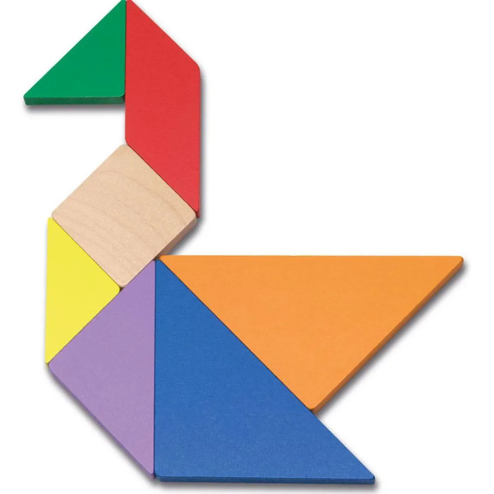Tangram de madera colores FSC en caja de metal