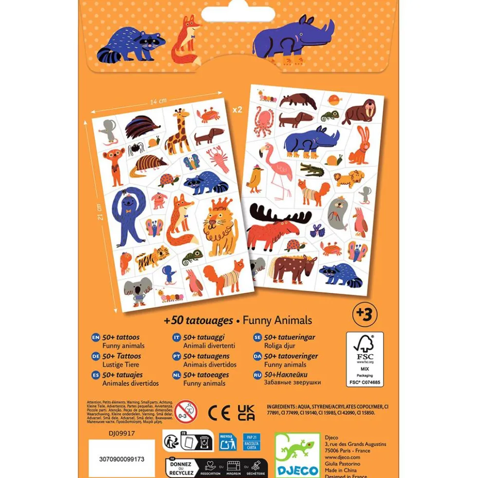 Tatuajes animales divertidos set 2 hojas